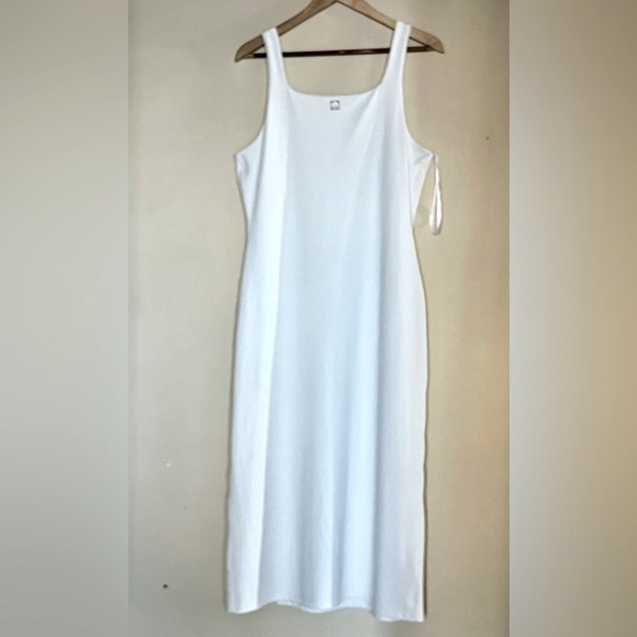 ANTHROPOLOGIE Daily Practices Slim Stretch Ivory Color Midi Dress - Picture 5 of 12